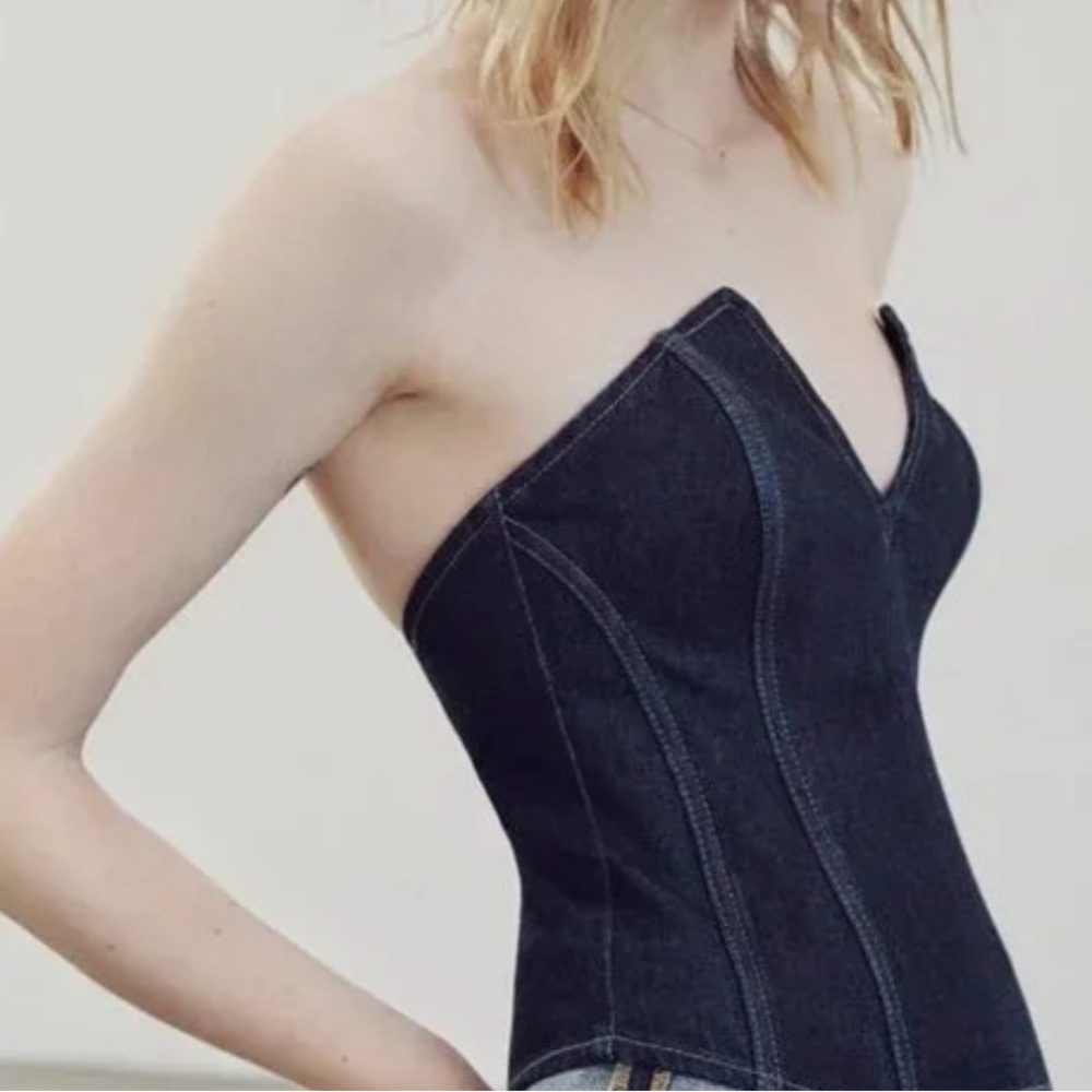 ZARA ZW DENIM CORSET WITH SLIT BLUE SIZE XL.  2553/070/107/14